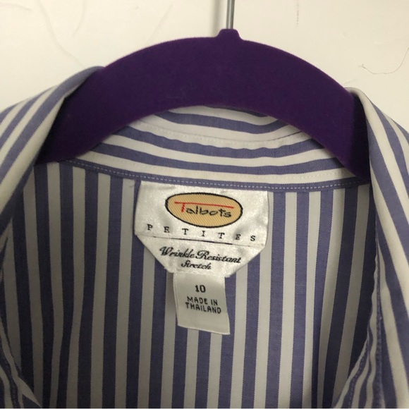 Talbots Wrinkle Resistant Stretch Striped Buttondown Shirt Navy White NWOT 10p - Picture 4 of 6